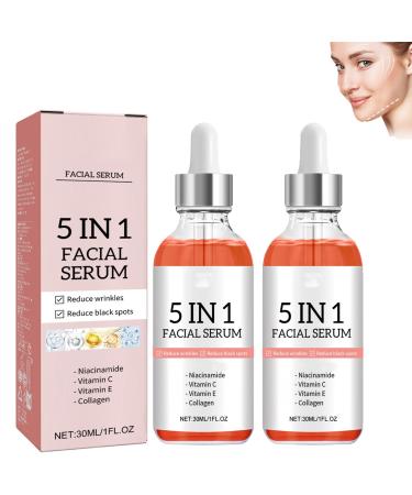 homomdy Skin Vitamin Serum 5in1 AntiWrinkle Firming AntiAging Serum Lifting Firming Serum Moisturizing Reduces Fine Lines Brightening Pigment Remover for Face 2pcs