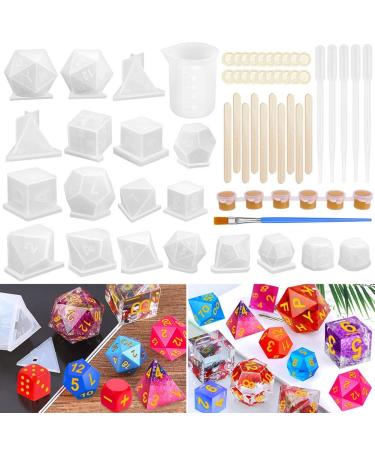 Resin Dice Molds, Shynek 19 Styles Polyhedral Game Dice Molds Set with Silicone Dice Mold, Mixing Sticks, Measuring Cup, Droppers, Acrylic Paints Set for Epoxy Resin Dice Making