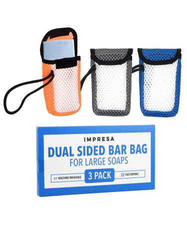 3 Pack Impresa Exfoliating Soap Saver Pouch for Large Bar Soap fits Duke Cannon - Soap Pouch for Deep Clean - Dual-Sided Soap Scrubber Pouch - Exfoliating Soap Saver Bag - Soap Bag - Bar Soap Pouch