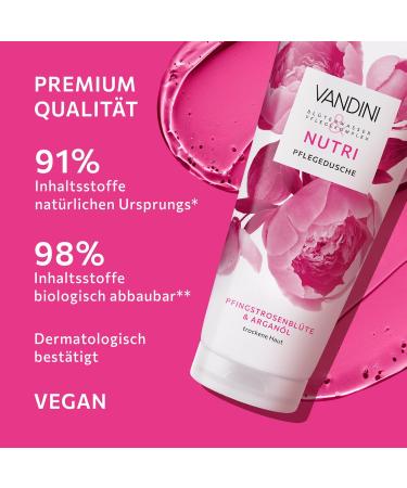  VANDINI VANDINI Nutri Women's Care Shower 200 ml with Peony Flower and Argan Oil - Shower Gel for Dry Skin - Vegan Paraben and Silicone Free Dermatologically Tested Made in - Buy Online on GoSupps.com