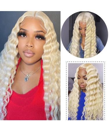 30 Inch Blonde Loose Deep Wave Synthetic Lace Front Wig for Women with Simulated Scalp - Buy Online on GoSupps.com