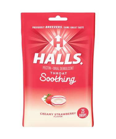 HALLS Throat Soothing (Formerly HALLS Breezers) Creamy Strawberry Throat Drops 25 Drops