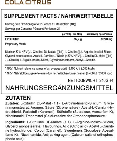 Evolabs Evo-Pump Pre Workout Booster - Instant Pump & Energy Boost | 240g Cola-Citrus Powder for Ultimate Performance - Buy Online on GoSupps.com