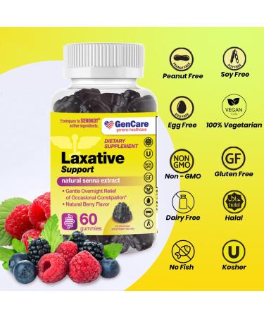 GenCare Laxative Support Gummies | Natural Senna Extract | Gentle Overnight Relief for Occasional Constipation | Non-GMO | 60 Gummies for Adults & Kids 6 - Buy Online on GoSupps.com