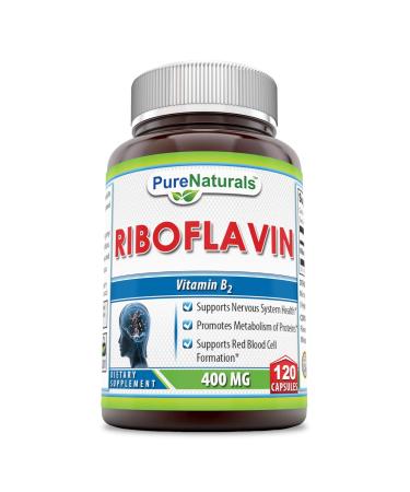 Pure Naturals Riboflavin 400 Mg 120 Capsules, Supports Nervous System Health, Promotes Metabolism of Proteins, Supports Red Blood Cell Formation 120 Count (Pack of 1)
