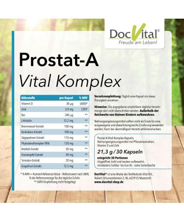 Prostate Capsules - High-Dosed Saw Palmetto Extract & Zinc - Vital Complex with Nettle & Vitamin D - German Quality - DOCVITAL  - Buy Online on GoSupps.com