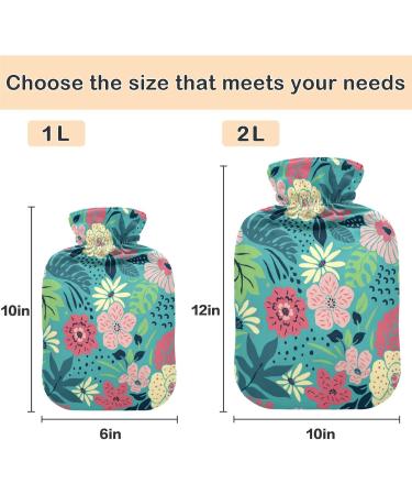 NAANLE 1L Transparent Hot Water Bottle with Palm Leaf Flower Cover - Ideal for Pain Relief & Heat Therapy - Buy Online on GoSupps.com
