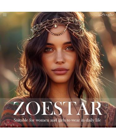 Zoestar Boho Head Chain Gold Crystal Headband Layered Tassel Bridal Headpiece Beads Festival Hair Accessories for Women and Girls - Buy Online on GoSupps.com