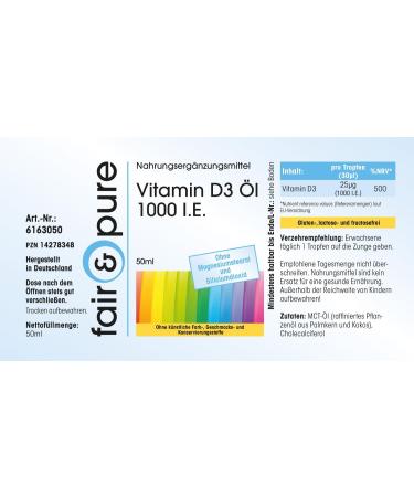 Fair & Pure - Vitamin D3 oil 1000 IU - 50 ml - Buy Online on GoSupps.com