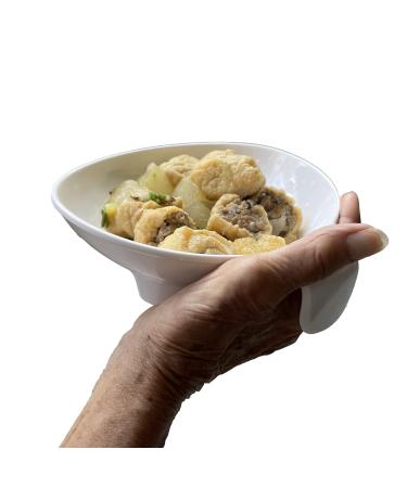 Small Scoop Plates for Elderly - Adaptive Plates with Handles, One Handed Adaptive Equipment, Disabled Products for Adults, Non Skid Melamine Bowls with Handles 6" Milky White