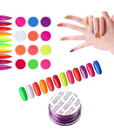 Neon Fluorescent Nail Powder Gradient Glitter Dust Pigment - 12 Color Set for DIY Nail Art Decoration - Buy Online on GoSupps.com