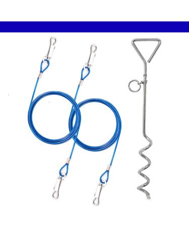 2 x 1.8 m long dog chains for outside steel cable spiral robust earth skewer (40 cm) dog adhesion outdoor dog hunde camping accessories (cable and stake 2 x 1.8 m (blue) blue2 x 6ft (blue)