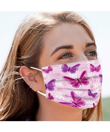 50pcs Butterfly Disposable Face Masks Safety Soft Breathable Elastic Ear Loop Face Masks for Women Daily Comfy Pink Mask(pink butterfly, 50)
