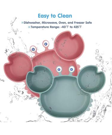 Silicone Suction Baby Plate | Divided Toddler Dishes for Self Feeding | Microwave & Dishwasher Safe | Crab-posy Green - Buy Online on GoSupps.com