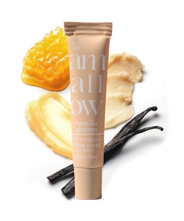 Amallow All Natural Tallow Lip Balm Squeezable Tube - Grass Fed/Finished Beef Tallow + Organic Beeswax & Vanilla Essential Oil .5 OZ (Vanilla Dream)