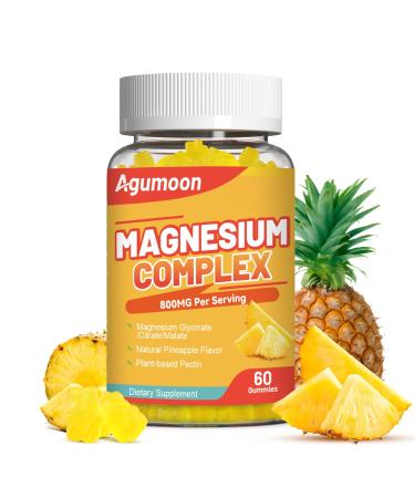 Magnesium Complex Gummies 800mg with Zinc & Vitamins B6 B12 C D3 60 Pineapple Gummies High Absorption Glycinate Citrate Malate Non-GMO Gluten-Free 60 Count (Pack of 1)