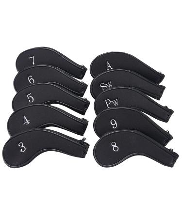 Sword &Shield sports Neoprene Zipper Golf Club Iron Head Covers Iron Covers 10pcs/Set Black&Black