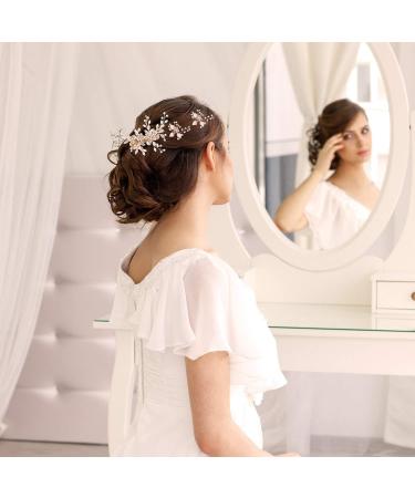 5 Pieces Bridal Rhinestone Hair Pins Wedding Hair Clips Bridal Hair Piece Light Rose Gold Flower Leaves with Artificial Pearl Hair Barrette for Wedding Hair Accessories (Light Rose Gold) - Buy Online on GoSupps.com