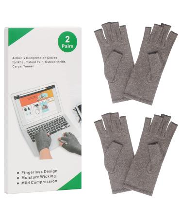 2-Pair Arthritis Compression Gloves for Rheumatoid Relief - Fingerless Breathable & Moisture-Regulating | Men & Women (Gray S) - Buy Online on GoSupps.com