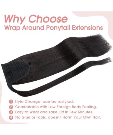 Wrap around Ponytail Hair Extension with Clip in One Piece Remy Human Hairpiece Straight 16 inches #1B Natural Black - Buy Online on GoSupps.com