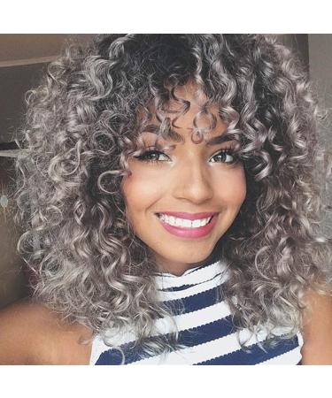 Curly hair wigs for black women black afro wigs wavy for black women heat-resistant fiber synthetic hairstyle short curly black wig 38.1 cm 220 g (gray)