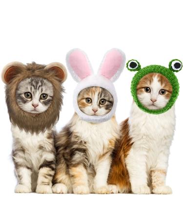 3 Pieces Cat Hat Cat Costume Adjustable Pet Headwear Cat Bunny Hat with Rabbit Ears Kitten Hat Dog Cosplay Cap for Kitten Halloween Party Birthday Theme Party Photo Prop (Basic Style)
