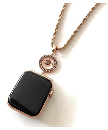 EMJ Apple Watch Big Round Jump Brown Zirconia Rose Gold Charm Pendant Adapter Chain Necklace - Compatible with All Series 38/40/42/44mm - Buy Online on GoSupps.com