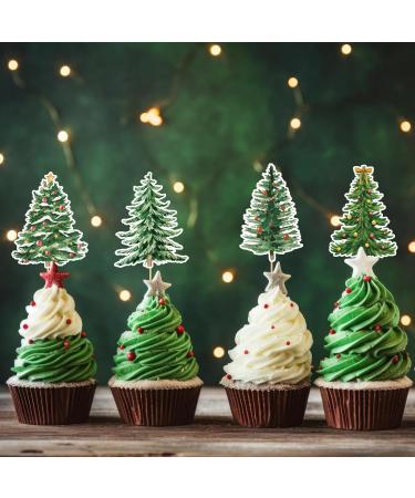 Whaline 48Pcs Christmas Tree Cupcake Toppers 4 Designs Watercolor Cake Decor Assorted Xmas Green Cupcake Toppers for Birthday Winter Holiday Party Supplies - Buy Online on GoSupps.com