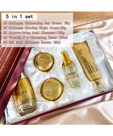  AILKE BOOST LUSTER Premium Collagen Whitening Cream Anti Dark Spot Freckle Anti Wrinkle 5 in 1 Kit with Facial Cleanser Toner Serum Day & Night Cream - Buy Online on GoSupps.com