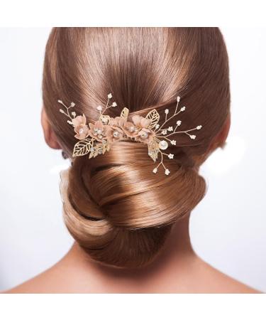 STOBOK Pack of 4 Vintage Gold Flower Pearl Hair Comb Crystal Hairpins Bridal Headpieces Wedding Hair Accessories for Women - Pink Flower - Buy Online on GoSupps.com