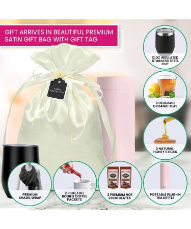 Women's Gift Set: Portable Kettle, Organic Tea, Honey, Hot Cocoa, Coffee, Pashmina Shawl | Birthday Basket for Friendship, Self-Care, Teacher, Mom - Buy Online on GoSupps.com