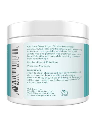 Pure Body Naturals Argan Oil Hair Mask - 8 fl oz Deep Conditioning Treatment for Damaged Hair - Buy Online on GoSupps.com