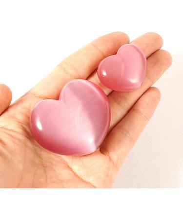Soothing Pink Cat's Eye Crystal Heart Worry Stones Set for Reiki & Meditation - 2Pcs (3cm & 4.5cm) | Healing Gemstone Gift - Buy Online on GoSupps.com