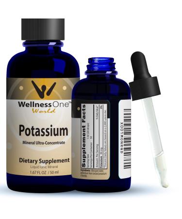 WellnessOne Liquid Potassium Supplement - Supports Metabolic Function, Muscle Energy & Immune System For Kids Men & Women - Pure Potassium Mineral Supplement (Ionized Potassium Chloride) - 1.67 fl Oz.