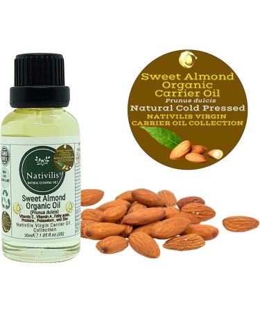 Nativilis Sweet Almond Organic Carrier Oil (Prunus dulcis) King of Nuts- Hair Face & Skin Natural Cold Pressed Cleansing Moisturizer Face Chapped Lips Emollient Properties Healthy Scalp - Copaiba - Buy Online on GoSupps.com