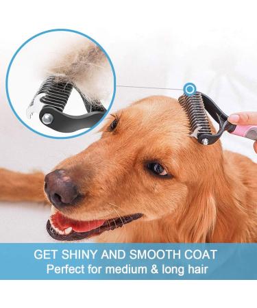 Uoking Undercoat Rake for Dogs & Cats - 2-Sided Dematting Tool Brush | Remove Mats and Tangles Safely | Rounded End Blades | Extra Wide Head - Blue - Buy Online on GoSupps.com