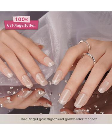 Danni & Toni Half Hardened Gel Nail Films - Crystal Haze Light Pink Nude Cat Eye Glossy Stickers | Semi-Hardened Nail Wraps | 28 Pack Nail Design Tickers - Buy Online on GoSupps.com