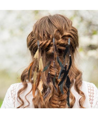 3Pcs Handmade Boho Feather Hair Clips Extensions - Multicolor #01 - Buy Online on GoSupps.com