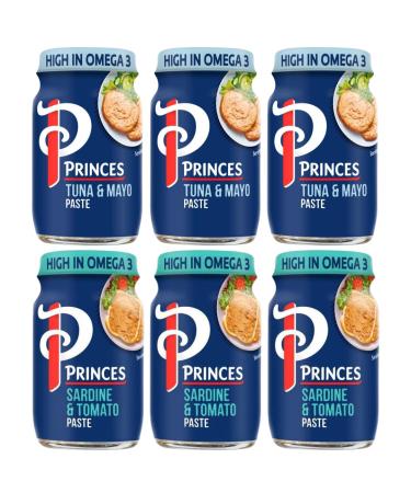 Princes Sardine & Tomato Paste 75g x3 and Tuna & Mayonnaise Paste 75g x3 (6 Pack Bundle)