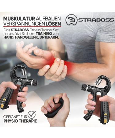 Straboss Hand Trainer Set | Adjustable Grip & Finger Strength Trainer for Forearm & Hand Fitness - 2x Black - Buy Online on GoSupps.com