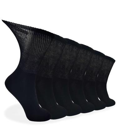 LIN Diabetic Socks for Men & Women Non-Binding Circulatory Extra Wide Top Socks Edema Neuropathy Lymphedema 4 6 12 Pairs Crew/Jet Black  6 Pairs  13-15