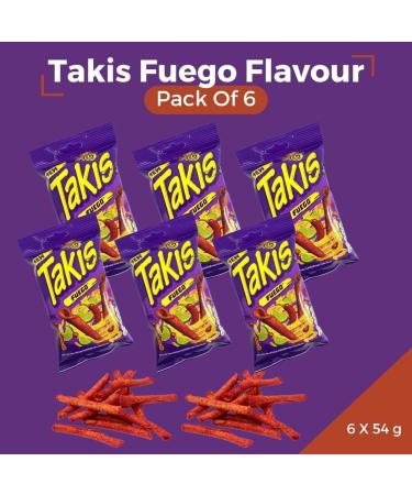 Takis Fuego 54g (PACK OF 6) - Takis Fuego Chilli Pepper and Lime Corn Chips - Extreme Hot - UK product - Multipack - Party Snack - BY BLISSIFY Chilli Lemon Corn Chips 1 Count (Pack of 6) - Buy Online on GoSupps.com