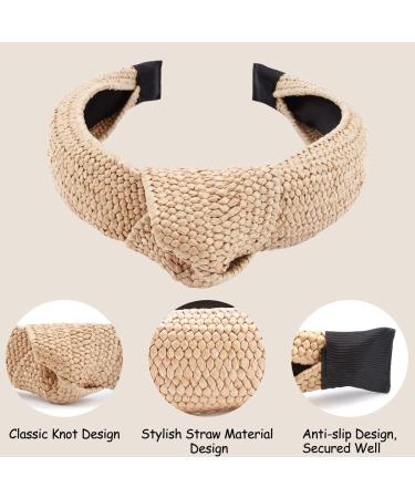 TOBATOBA 3Pcs Raffia Straw Top Knot Headbands for Women - Boho Woven Beach Hair Accessories - Buy Online on GoSupps.com