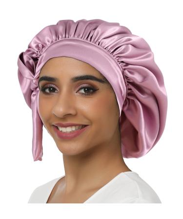 brcok Satin Bonnet Silk Sleep Cap Hair Bonnet Double Layer Adjustable Elastic Night Cap for Black Women Braids Curly Hair (Pink)
