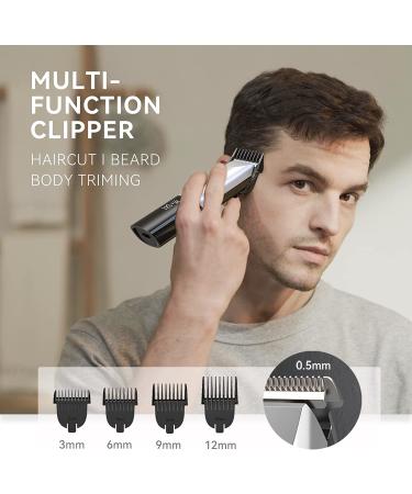 Cordless Rechargeable Hair Trimmer for Men - Waterproof Electric Clipper for Short Hair, Bald Head, Face & Body - Mustache Trimmer with Digital Display - Silver & Black - Buy Online on GoSupps.com