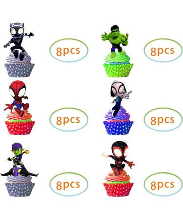 Menipros 48Pcs Spidey Cupcake Toppers for His Amazing Friends Birthday Party Supplies Spidey Friends Theme Party Cake Decorations - Buy Online on GoSupps.com