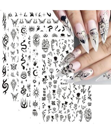 10 Sheets Black White Gothic Nail Art Stickers - Designer 3D Decals for Acrylic Nails - Buy Online on GoSupps.com