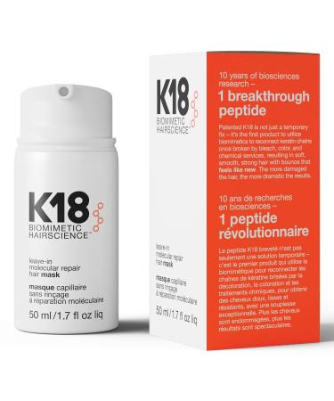 K18 Leave-In Repair Hair Mask Treatment to Repair Dry or Damaged Hair - 4 Minutes to Reverse Hair Damage from Bleach, Color, Chemical Services, and Heat, 50 ml