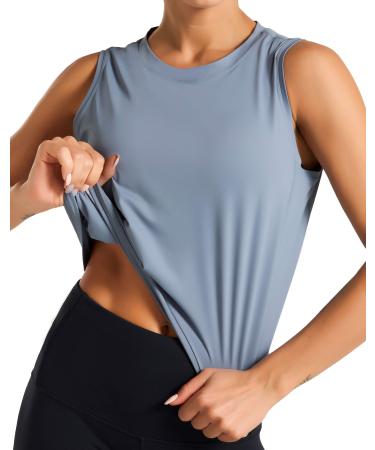 Dragon Fit Women Sleeveless Yoga Tops Workout Cool T-Shirt Running Short Tank Crop Tops Medium Blue