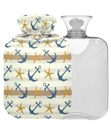 Naanle stripes Sea esters anchor hot water bottle with reference transparent hot water bottle 1l of warm head for bed hand feet warmer pain relief heat and cold therapy